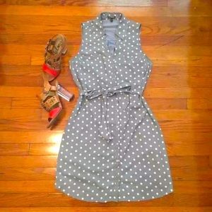 Grey Blue White Polka Dot Tie Knit Wrap Dress XS
